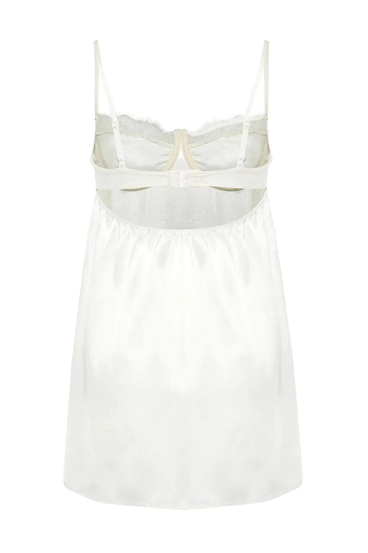 Bridal White Satin Lace Detailed Fantasy Nightgown