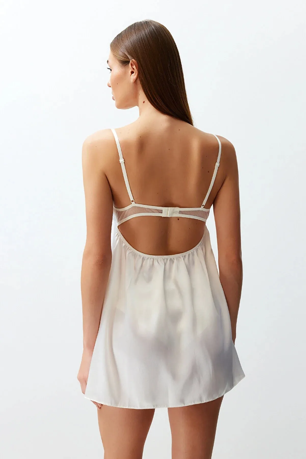 Bridal White Satin Lace Detailed Fantasy Nightgown