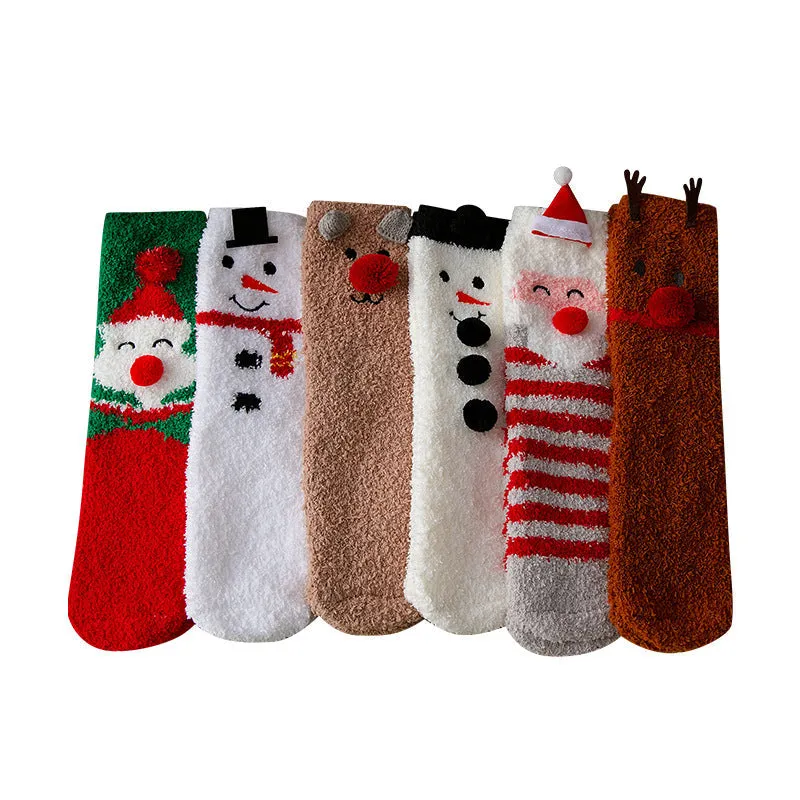 Christmas Mid Calf Socks Thickened Warm Coral Fleece Socks New Year Socks Gift Box