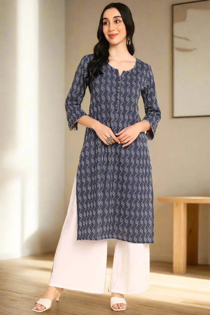 Ethnic Dust Blue Feeding Kurti with Pocket