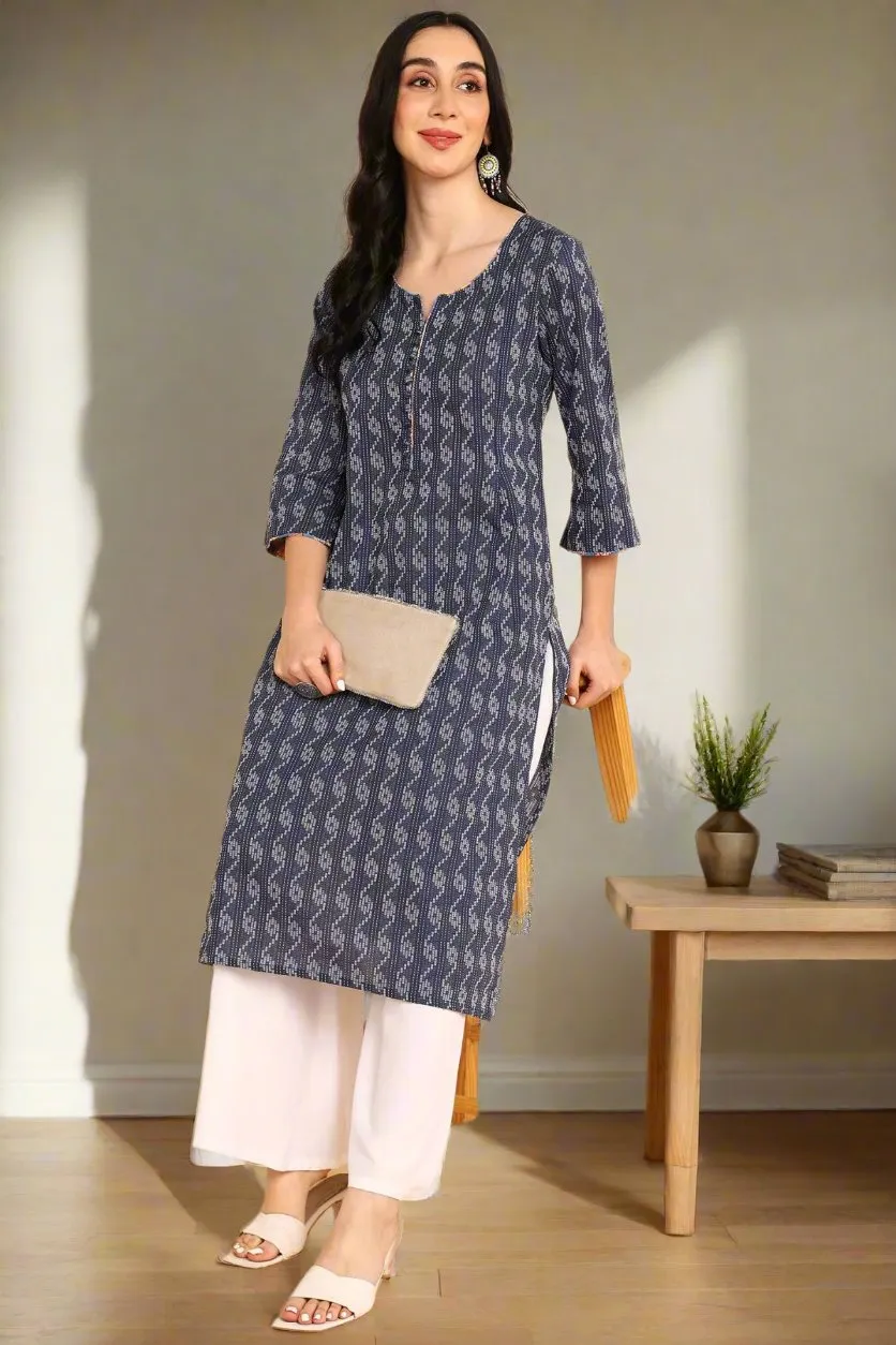 Ethnic Dust Blue Feeding Kurti with Pocket