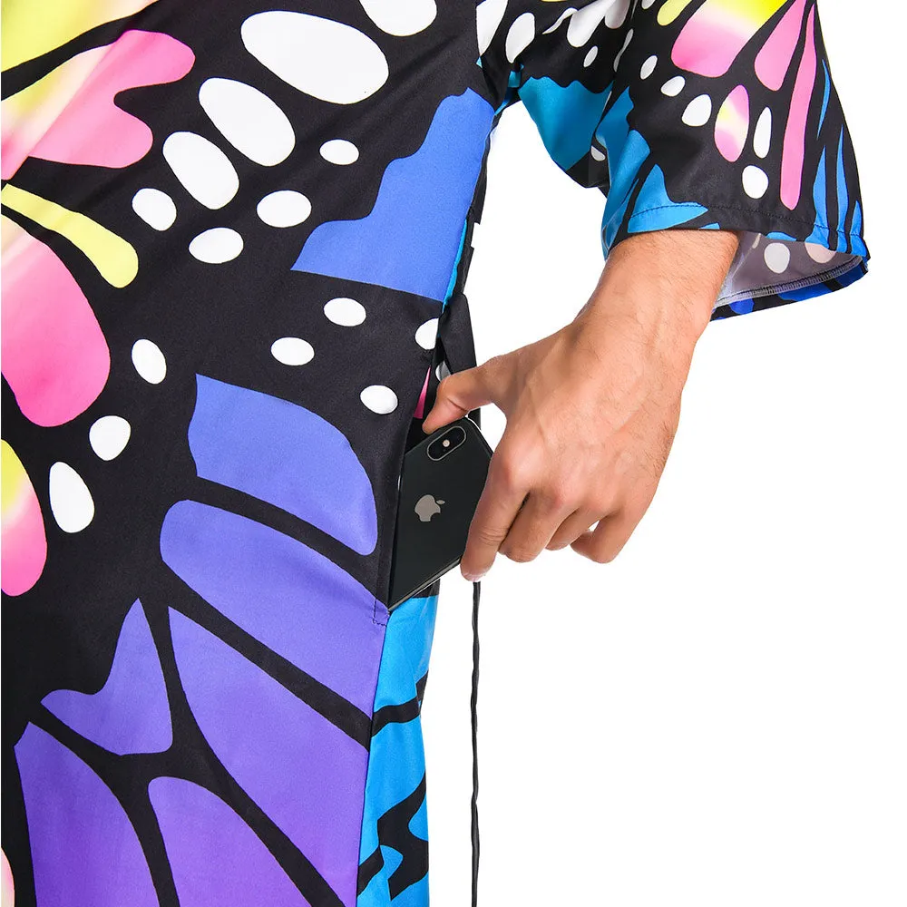 OLAOLA Men Smock Adult Blue Butterfly Pattern Animal Printed Robe Bathrobe Soft Casual Homewear