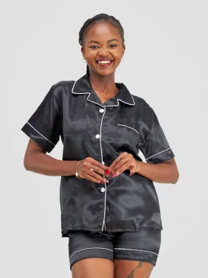 Silk Pajama Short Set - Black