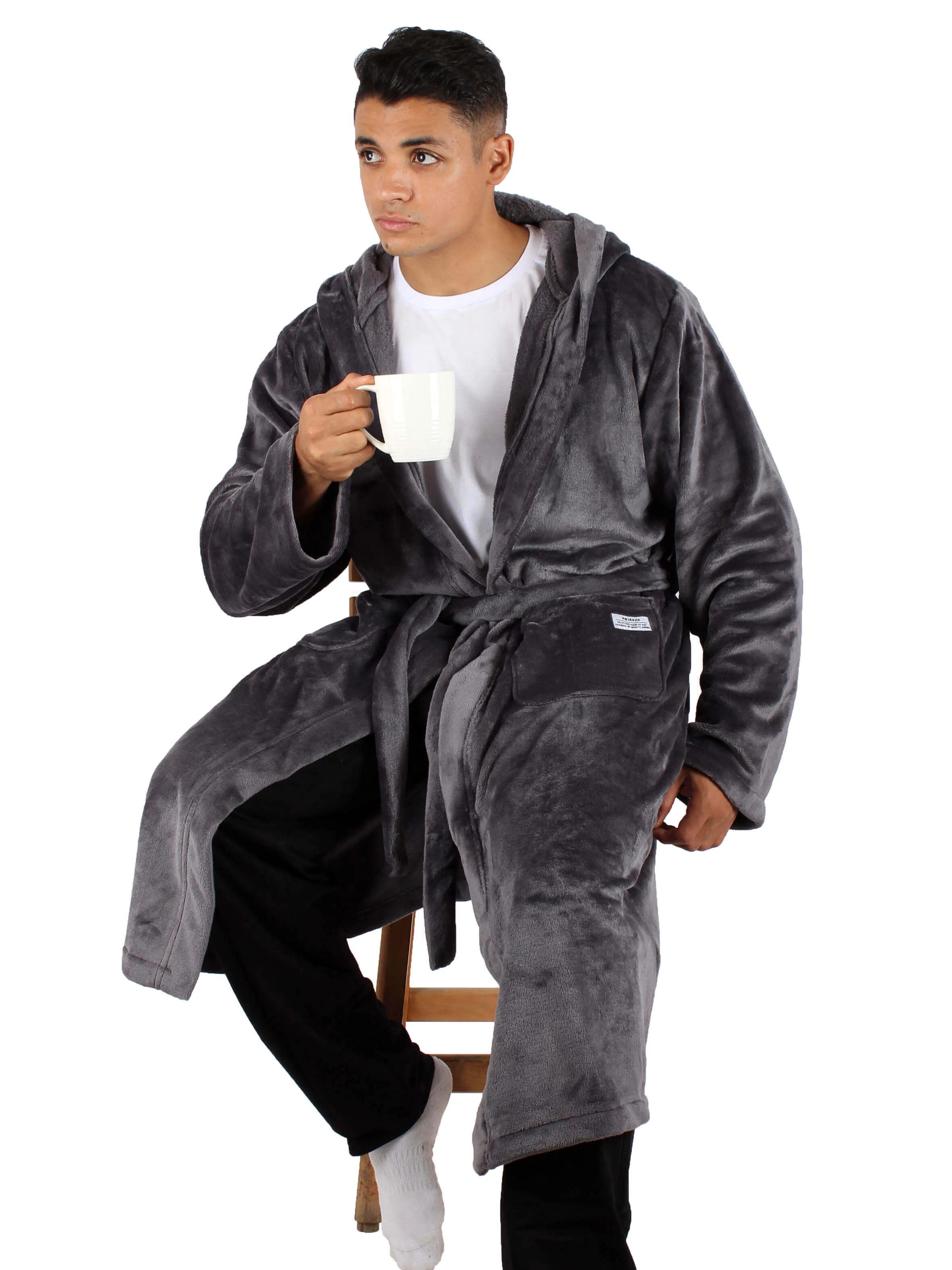 Unisex Fleece Winter Robe Men- Dark Gray