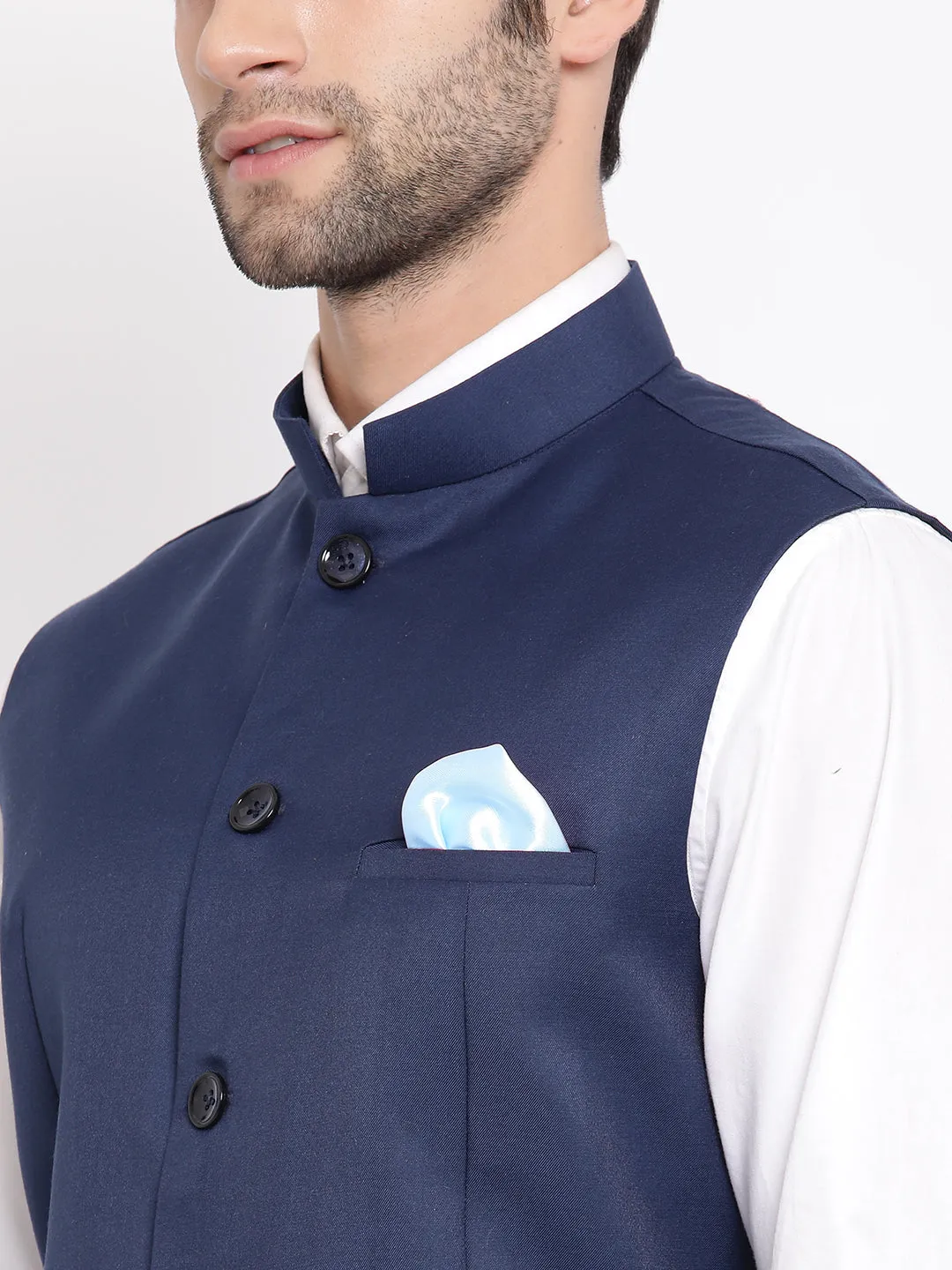 VASTRAMAY Navy Blue Nehru Jacket