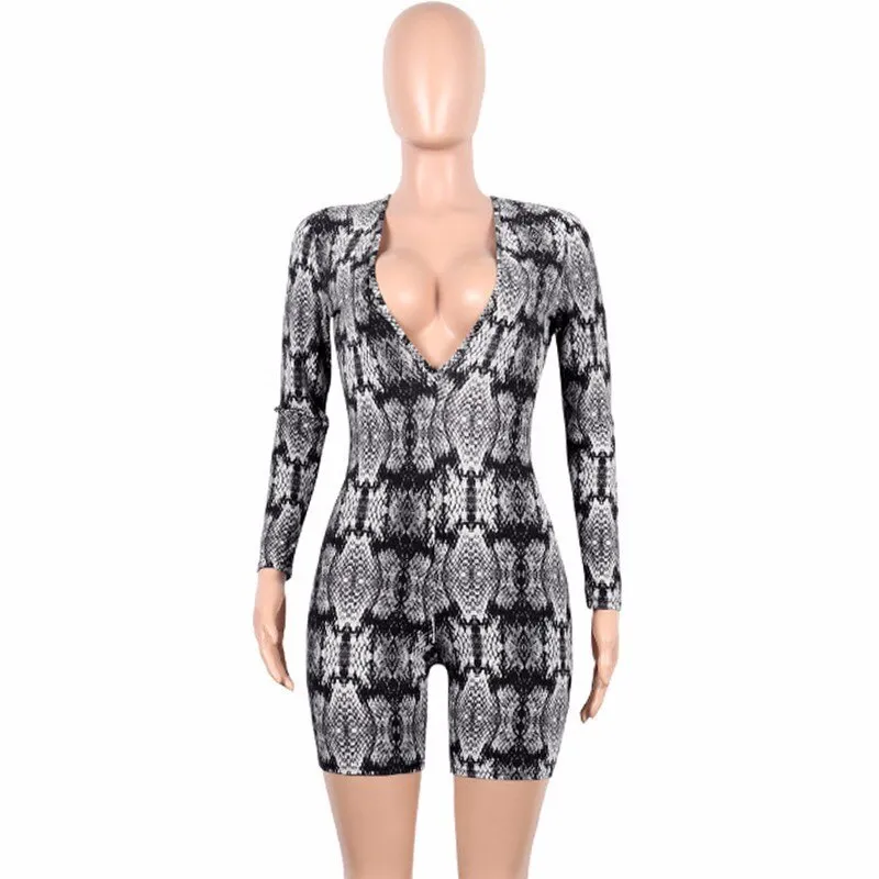 Women's Polyester Skinny V-Neck Leopard Romper