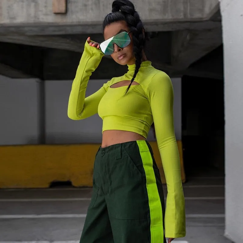 Women's Spring/Autumn Long-Sleeved Hollow Out Bodycon T-Shirt