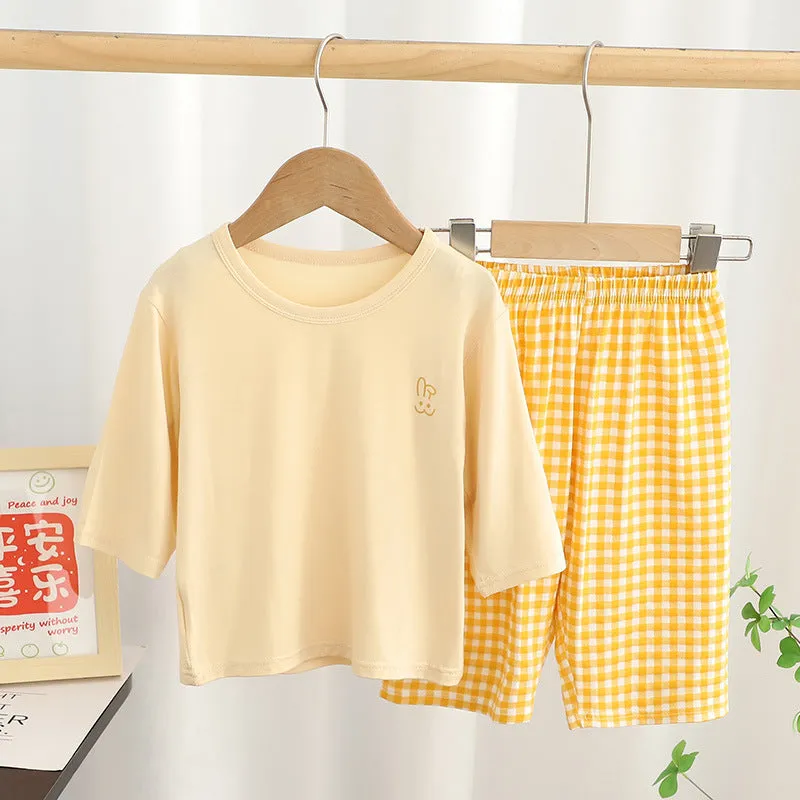 xiangtuibao  Children's Pajamas Summer Thin Modal Homewear Boys' and Girls' Short-Sleeved Shorts Suit Parent-Child Clothes Children's Clothing